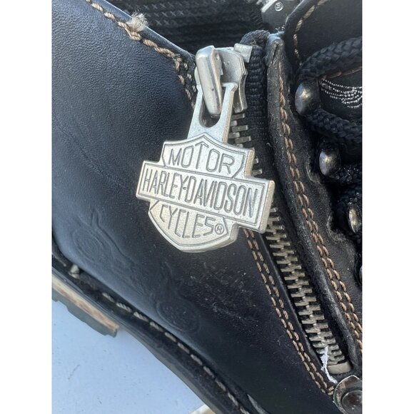 Vintage Harley-Davidson leather lace side zip lug sole boots sz 7 biker - Picture 11 of 16